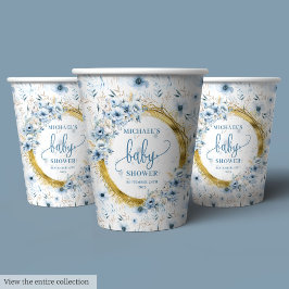 Adorable pastel blue flowers gold boho paper cups 紙コップ