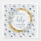 Adorable Pastel Blue Gold Flowers Paper Napkins (正面)