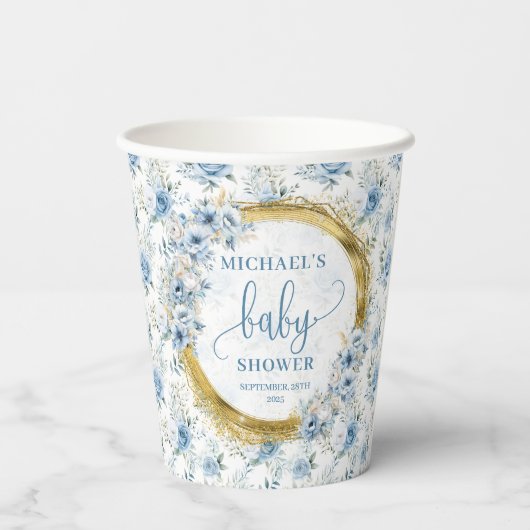 Adorable Pastel Blue Gold Personalized Paper Cups 紙コップ (裏面)