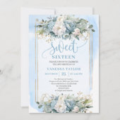Adorable Pastel Blue White Floral Sweet 16 Invites 招待状 (正面)