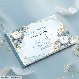 Adorable Pastel Blue White Floral Sweet Sixteen ゲストブック