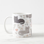 Adorable Pastel Cat & Floral Pattern Coffee コーヒーマグカップ (左)