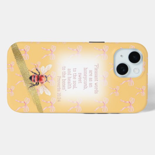 Adorable Pastel Peach Pink Bow Christian Pink Bee Case-Mate iPhoneケース (裏面 (横))