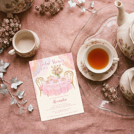 Adorable Pastel Pink Tea Party Bridal Shower 招待状