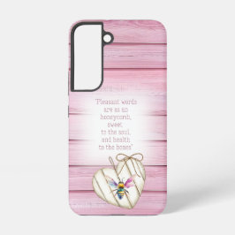 Adorable Pastel Pink Wood Heart Rainbow Bee Faith Samsung Galaxy S22ケース