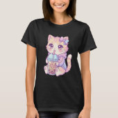 Adorable Pastel Tabby Cat Drinking Boba Art Kawaii Tシャツ (正面)