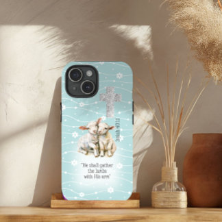 Adorable Pastel Turquoise Floral Lambs Cross Bible iPhone 15ケース