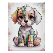 Adorable Patchwork Puppy with Big Eyes - Whimsical ポスター (正面)