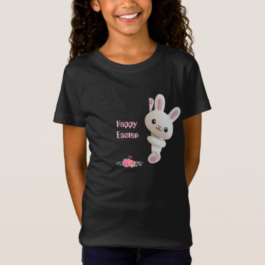 Adorable Peeking 3D Bunny with editable easter Tシャツ (正面)
