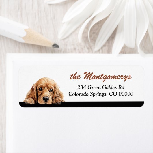 Adorable Peeking Cocker Spaniel Dog Return Address ラベル (インサイチュ)