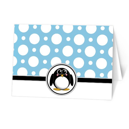 Adorable Penguin custom Blue Polka Dot Cards サンキューカード