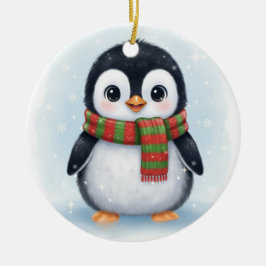 Adorable Penguin in Scarf Icy White Winter セラミックオーナメント