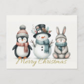 Adorable Penguin, Snowman & Bunny “Merry Christmas シーズンポストカード (正面)