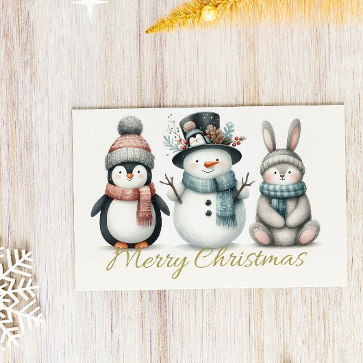 Adorable Penguin, Snowman & Bunny “Merry Christmas シーズンポストカード