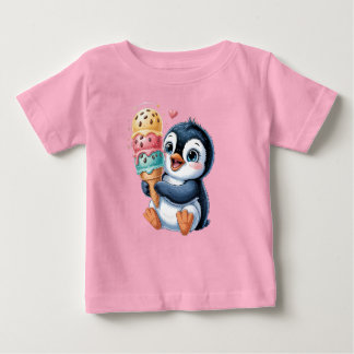 Adorable Penguin with Ice Cream Cute Kids T-Shirt ベビーTシャツ