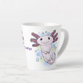 Adorable pink axolotl cartoon カフェラテマグ (右アングル)