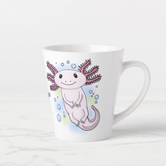 Adorable pink axolotl cartoon カフェラテマグ (右)