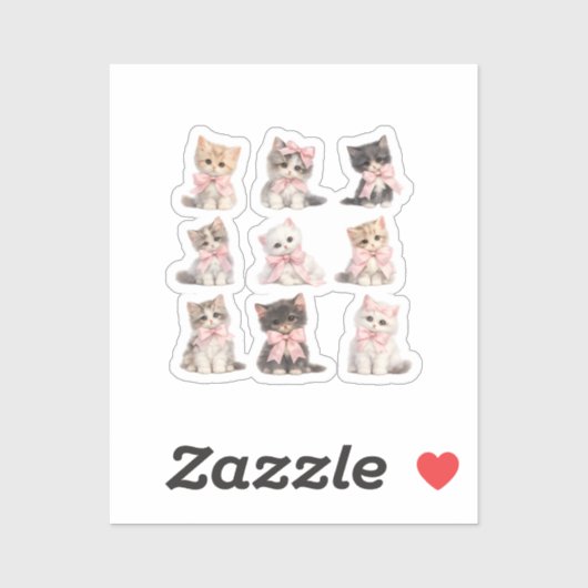 Adorable Pink Bow Kittens Cute Cat Lover's シール (シート)