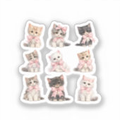 Adorable Pink Bow Kittens Cute Cat Lover's シール (正面)