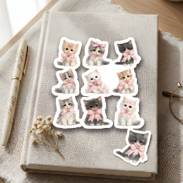 Adorable Pink Bow Kittens Cute Cat Lover's  シール