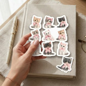 Adorable Pink Bow Kittens Cute Cat Lover's シール