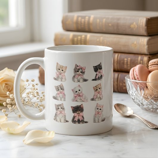 Adorable Pink Bow Kittens Cute Cat Lover's Coffee コーヒーマグカップ