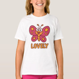 Adorable Pink Butterfly  Cute Cartoon Insect Art  Tシャツ