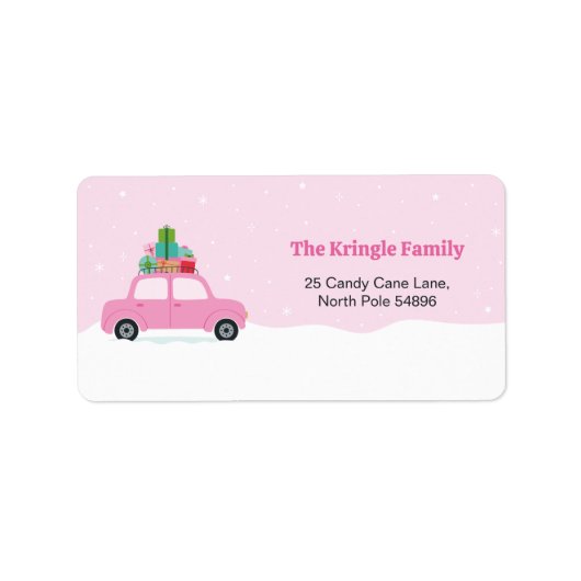 Adorable Pink Car with Christmas Gifts in Pink ラベル (正面)