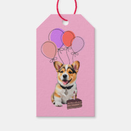 Adorable Pink Corgi Birthday Customizable ギフトタグ