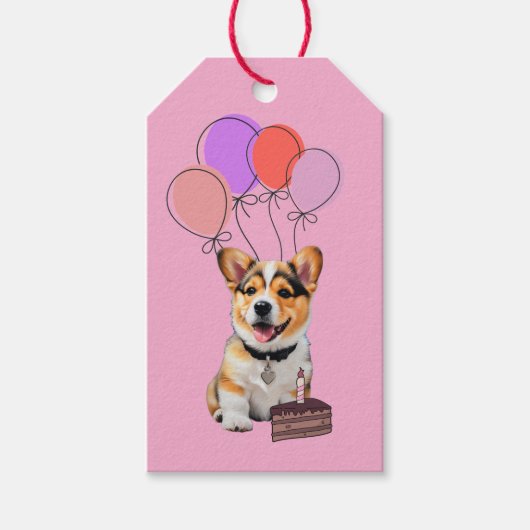 Adorable Pink Corgi Birthday Customizable ギフトタグ (正面)