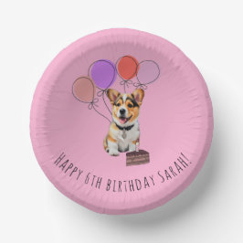Adorable Pink Corgi Birthday Customizable ペーパーボウル