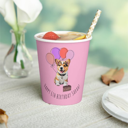 Adorable Pink Corgi Birthday Customizable 紙コップ (インサイチュ)