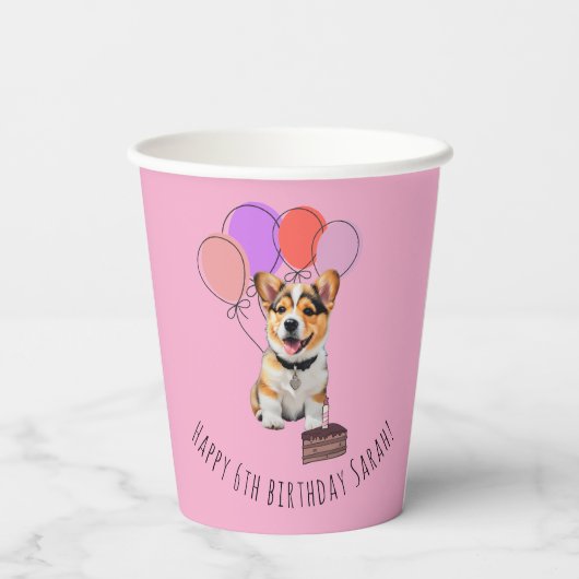 Adorable Pink Corgi Birthday Customizable 紙コップ (裏面)
