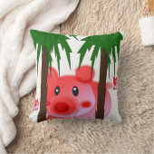 Adorable Pink Pig Throw Pillow  クッション (ブランケット)