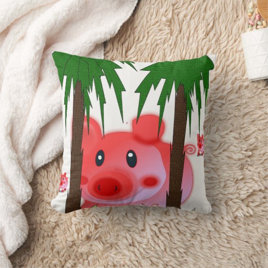 Adorable Pink Pig Throw Pillow クッション (ブランケット)