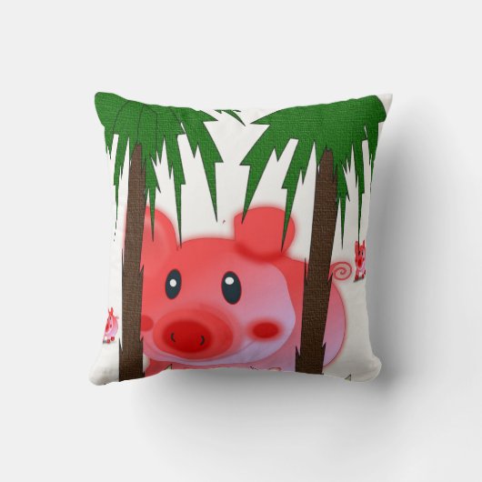 Adorable Pink Pig Throw Pillow  クッション (裏面)