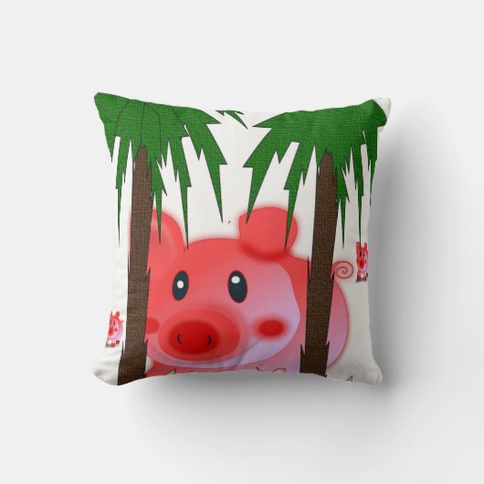 Adorable Pink Pig Throw Pillow  クッション (正面)
