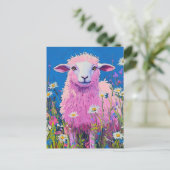 Adorable Pink Sheep in the Flowers ポストカード (スタンド正面)