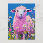 Adorable Pink Sheep in the Flowers ポストカード (正面)