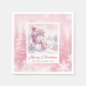 Adorable Pink Snowman Christmas Scene Napkins Kids スタンダードカクテルナプキン (正面)