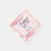 Adorable Pink Snowman Christmas Scene Napkins Kids スタンダードカクテルナプキン (角)