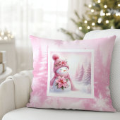 Adorable Pink Snowman Pillow Forest Pinkmas クッション
