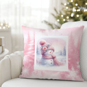 Adorable Pink Snowman Pillow Forest Pinkmas クッション