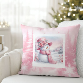 Adorable Pink Snowman Pillow Forest Pinkmas クッション