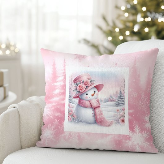 Adorable Pink Snowman Pillow Forest Pinkmas クッション