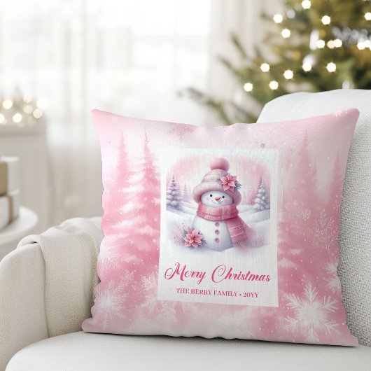 Adorable Pinkmas Snowman Christmas Pillow Decor クッション