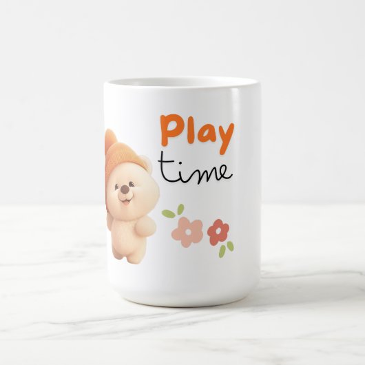Adorable "Play Time" Chibi Bear Ceramic Mug コーヒーマグカップ (中央)