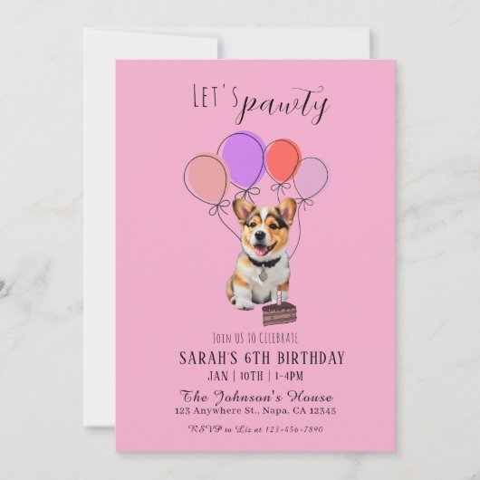 Adorable Playful Pink Corgi Birthday Customizable 招待状 (正面)