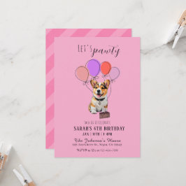 Adorable Playful Pink Corgi Birthday Customizable 招待状