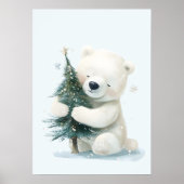 Adorable Polar Bear Hugging Christmas Tree, Cute ポスター (正面)